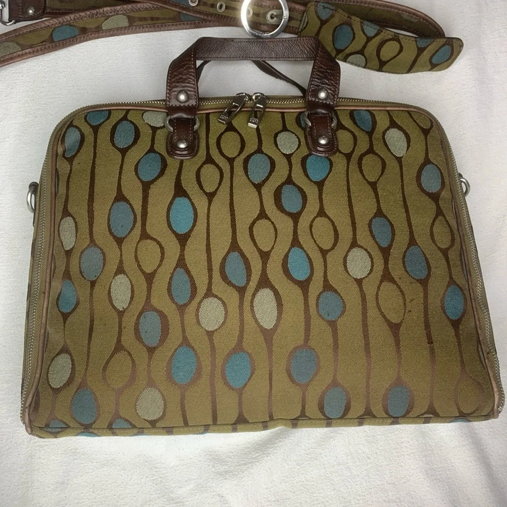 Angela Adams Retired Green Teal Canvas Shoulder Tote Satchel Geometric Bag HTF